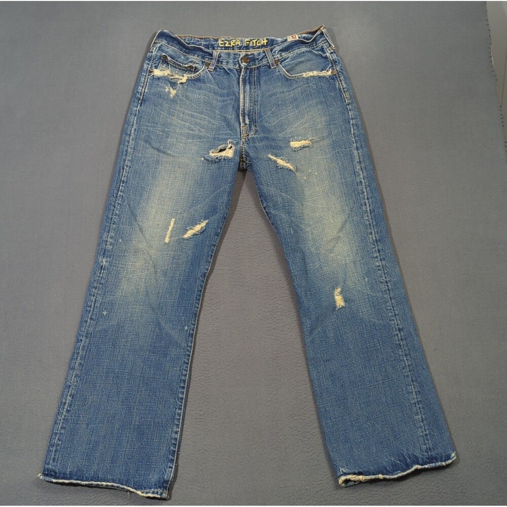 Ezra Fitch Jeans Men's 32x32 Fits 33x30 Blue Boot Cut Distressed Denim